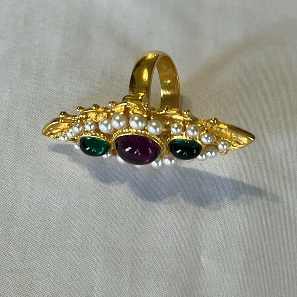 BEN AMUN 24k Gold Plated Tudor Swarovski Crystal Arabic Royal Vintage Ring NWOT - Picture 7 of 8